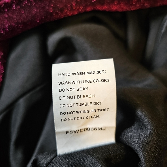 Faeriesty Womens Elegant Sparkly Glittery Magenta Gown, Thigh Slit, Sheer Arms S - Picture 11 of 11